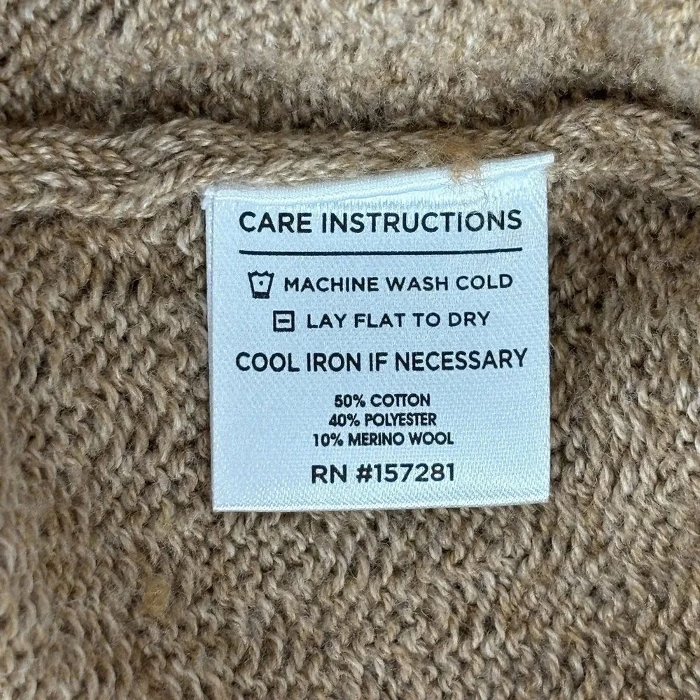 New Mizzen + Main Wool Knit Textured Hillcrest Crewneck Sweater Heather Beige XL